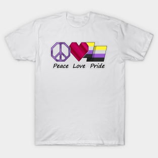 Peace, Love, and Pride design in Non-Binary pride flag colors T-Shirt